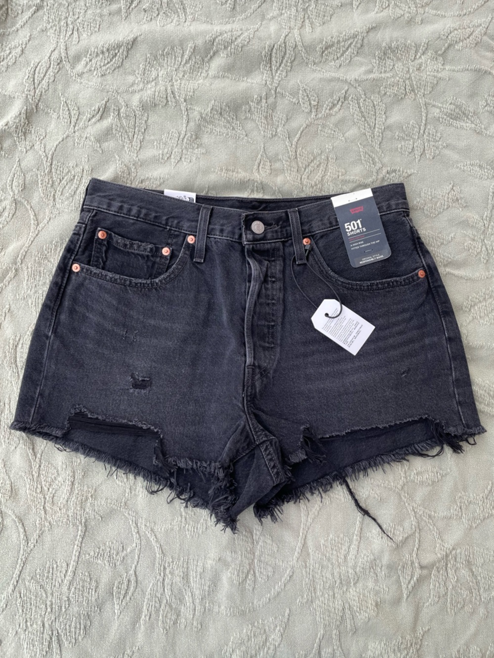 Levi’s | 501s Hi-Rise Charcoal Wash Button-Fly 501 Distressed Jean Shorts